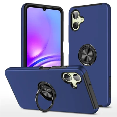 For Samsung Galaxy A06 4G Case PC+TPU Phone Cover with Rotatable Ring Holder - Blue