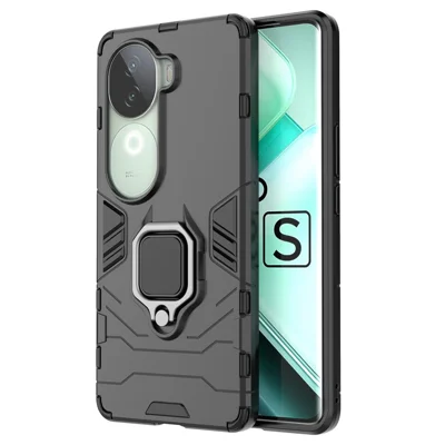 For vivo iQOO Z9s 5G Case PC+TPU Protective Phone Cover with Ring Kickstand - Black
