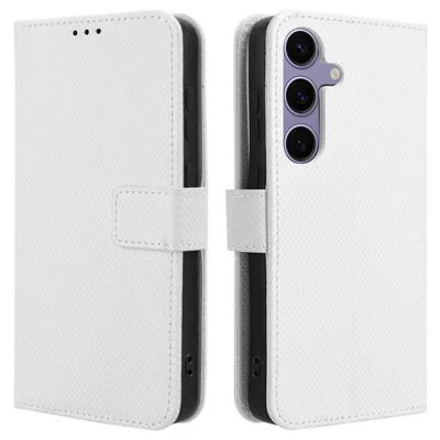 Zachte PU Leren Diamantstructuur Wallet Hoesje voor Samsung Galaxy S24 FE - Wit