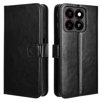For ZTE Blade A35 / A55 Case Crazy Horse Texture PU Leather Phone Wallet Cover - Black