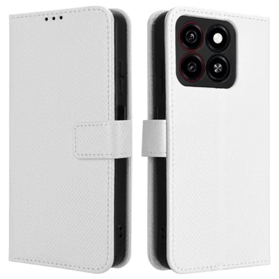 For ZTE Blade A35 / A55 Case PU Leather Diamond Texture Wallet Phone Cover - White