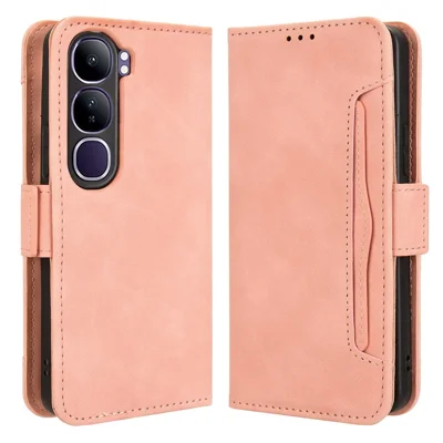 For vivo V40 Lite (Indonesia) 4G / 5G Leather Case Phone Wallet Cover with Multiple Card Slots - Pink
