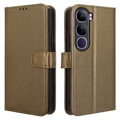 For vivo V40 Lite (Indonesia) 4G / 5G Case PU Leather Diamond Texture Wallet Phone Cover - Brown