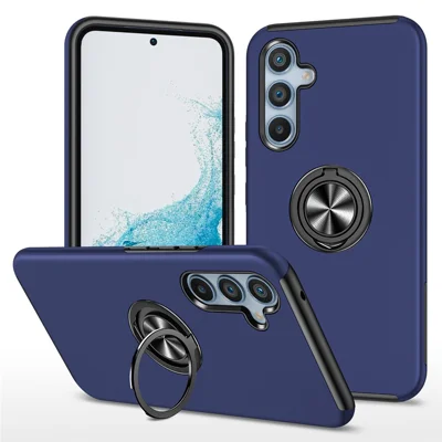 For Samsung Galaxy A16 5G / A16 4G Case PC+TPU Phone Cover with Rotatable Ring Holder - Blue