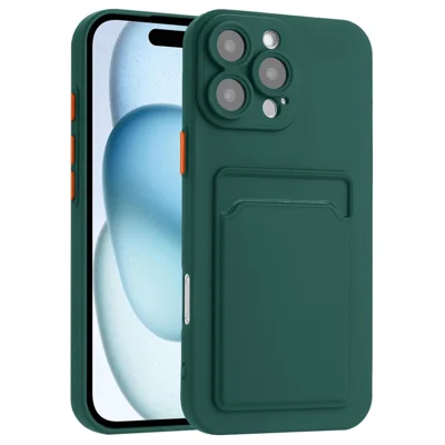 For iPhone 16 Pro Case Flexible TPU Phone Cover with Back Card Slot - Midnight Green