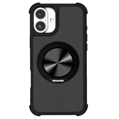 For iPhone 16 Case Compatble with MagSafe CD Vein Kickstand TPU+PC Phone Cover - Black