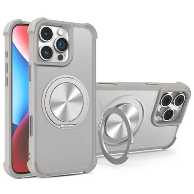 For iPhone 16 Pro Case Compatble with MagSafe CD Vein Kickstand TPU+PC Phone Cover - Grey