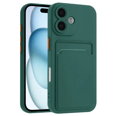 For iPhone 16 Plus Case Flexible TPU Phone Cover with Back Card Slot - Midnight Green