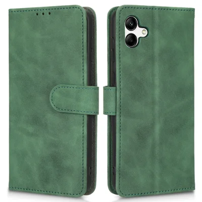 For Samsung Galaxy A04 4G (164.4 x 76.3 x 9.1 mm) Skin-touch Feeling PU Leather Magnetic Phone Case Full Protection Stand Wallet Shockproof Flip Cover - Green