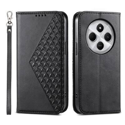 Phone Case For Xiaomi Poco C75 4G / Redmi 14R 5G / 17C 4G / 14C 4G Calf Texture PU Leather Phone Cover with Wallet - Black