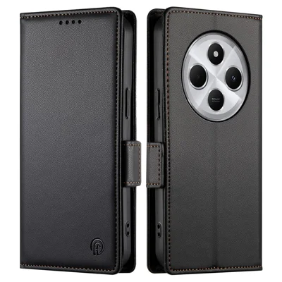 DF-010 Stand Case For Xiaomi Poco C75 4G / Redmi 14R 5G / 17C 4G / 14C 4G PU Leather Wallet Phone Cover - Black
