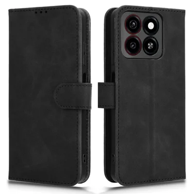 For ZTE Blade A35 / A55 Leather Case Skin-Feel Anti-Drop Wallet Flip Phone Cover - Black