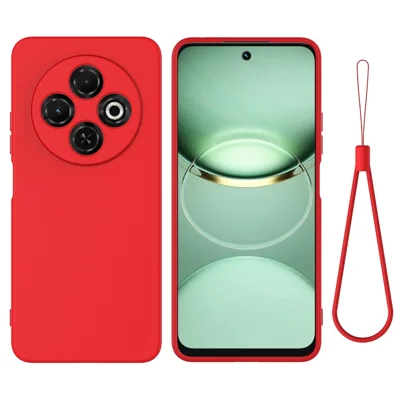 For TECNO Spark 30C 4G Case Liquid Silicone Anti-Scratch Phone Cover with Hand Strap - Red