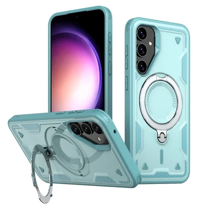 For Samsung Galaxy S23 FE Magnetic Case Military Protection PC+TPU Kickstand Phone Cover - Baby Blue