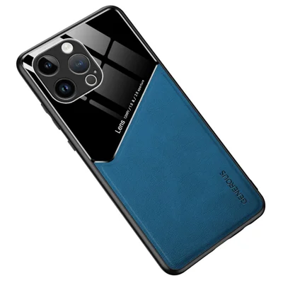 For iPhone 16 Pro Case Leather Coated PC+TPU Phone Back Cover - Blue