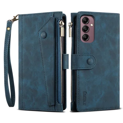 ESEBLE Star Series For Samsung Galaxy S25+ Case Zipper Wallet Leather Stand Phone Cover - Blue