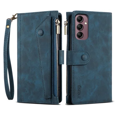 ESEBLE Star Series voor Samsung Galaxy S25 Hoesje Rits Portemonnee Leren Stand Hoes - Blauw