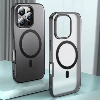Voor iPhone 16 Pro hoesje compatibel met MagSafe stootvrij PC + TPU telefoonhoesje - Zwart
