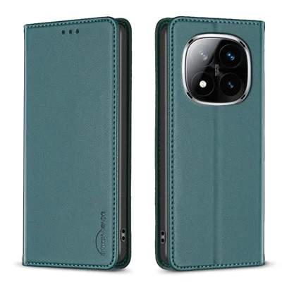 BINFEN COLOR BF18 For Xiaomi Redmi Note 14 Pro+ 5G / Note 14 Pro 5G / Poco X7 5G Leather Case Card Slots Phone Cover - Green