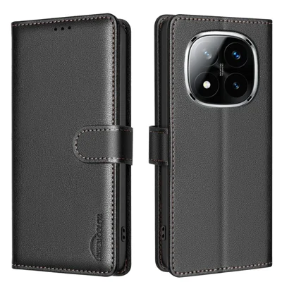 BINFEN COLOR BF32 For Xiaomi Redmi Note 14 Pro+ 5G / Note 14 Pro 5G / Poco X7 5G Leather Case Wallet RFID Blocking Phone Cover - Black