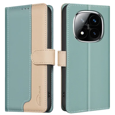 BINFEN COLOR BF33 for Xiaomi Redmi Note 14 Pro+ 5G / Note 14 Pro 5G / Poco X7 5G Leather Case Splicing Color RFID Blocking - Green