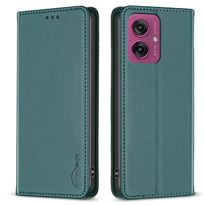 BINFEN COLOR BF18 Voor Motorola Moto G55 5G Leren Hoesje met Kaartslots - Groen