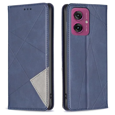 Voor Motorola Moto G55 5G hoesje met kaartslots Geometrie imprint Lederen telefoonhoes - Blauw