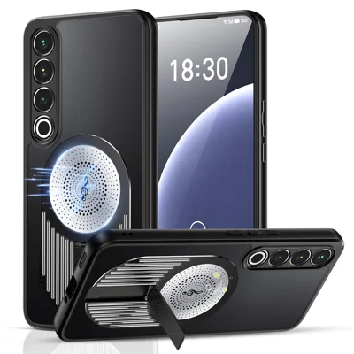 For Meizu 20 Pro Magnetic Case Heat Dissipation Aromatherapy Kickstand Silicone+PC Phone Cover - Black