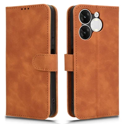 For itel A80 4G Leather Case Skin-Feel Anti-Drop Wallet Flip Phone Cover - Brown
