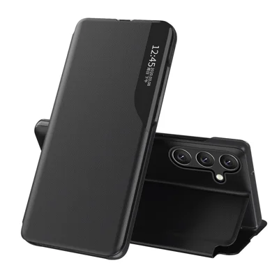 For Samsung Galaxy A16 5G / A16 4G Case View Window PU Leather Stand Cover - Black