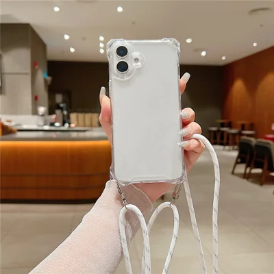 Til iPhone 16 Case TPU+Acryl Clear Phone Cover med skulderrem - Hvid