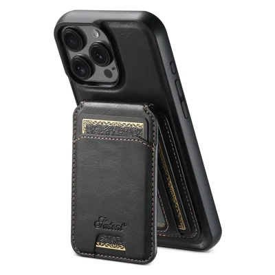 SUTENI H15 til iPhone 16 Pro Magnetisk Case med Aftagelig Kortholder - Sort