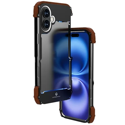 R-JUST For iPhone 16 Bumper Case Aluminium Alloy+Redwood Frameless Phone Cover
