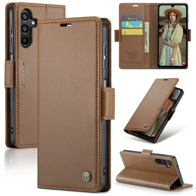 CASEME For Samsung Galaxy A16 5G / A16 4G Leather Case  023 RFID Blocking 3 Card Slot Mobile Cover - Brown