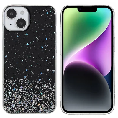 For iPhone 14 Plus Starry Sky Glitter Sparkle Epoxy Case Soft TPU Shockproof Drop Protection Impact Phone Cover - Black