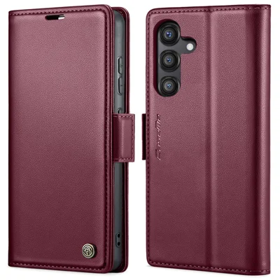 CASEME For Samsung Galaxy S24 FE Leather Case  023 RFID Blocking 3 Card Slot Mobile Cover - Red
