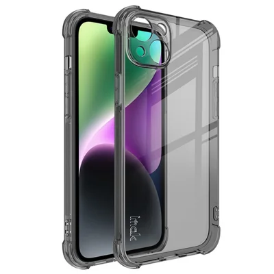 IMAK For iPhone 14 Soft TPU Phone Back Cover Shockproof Four Corners Airbag Case - Transparent Black