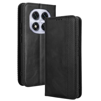 For Xiaomi Redmi Note 14 Pro+ 5G / Note 14 Pro 5G / Poco X7 5G Leather Case Wallet Stand Retro Texture Phone Cover - Black