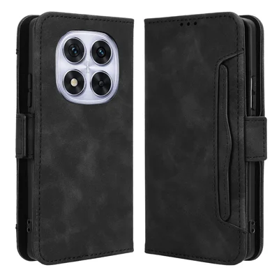 For Xiaomi Redmi Note 14 Pro+ 5G / Note 14 Pro 5G / Poco X7 5G Leather Case Phone Wallet Cover with Multiple Card Slots - Black
