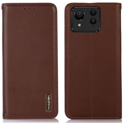 KHAZNEH For Asus Zenfone 11 Ultra 5G Case Genuine Cow Leather Wallet Phone Cover Nappa Texture - Brown