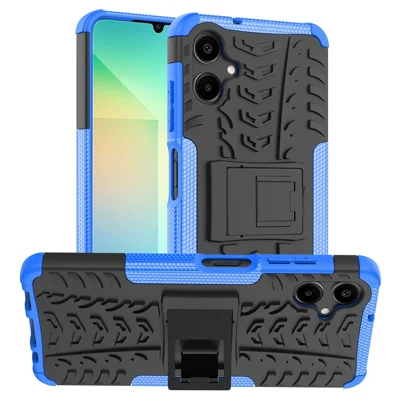 For Samsung Galaxy A06 4G Case PC+TPU Tyre Pattern Slim Phone Cover with Kickstand - Blue