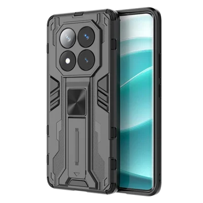 For Xiaomi Redmi Note 14 Pro 5G / Poco X7 5G Case PC + TPU Shockproof Phone Cover with Kickstand - Black
