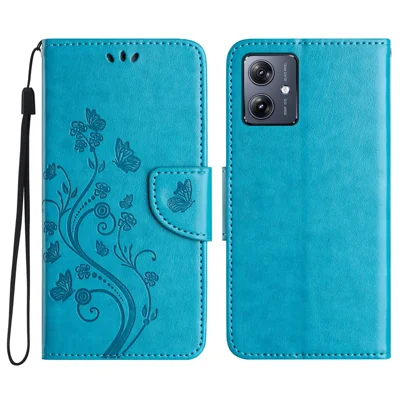 For Motorola Moto G55 5G Case Imprinted Mini Butterfly Leather Wallet Phone Cover - Blue