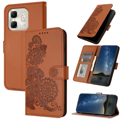 For Infinix Hot 50i 5G / Smart 9 4G Phone Cases Mandala Flower Leather Wallet Mobile Cover with Strap - Coffee