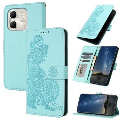 For Infinix Hot 50i 5G / Smart 9 4G Phone Cases Mandala Flower Leather Wallet Mobile Cover with Strap - Baby Blue