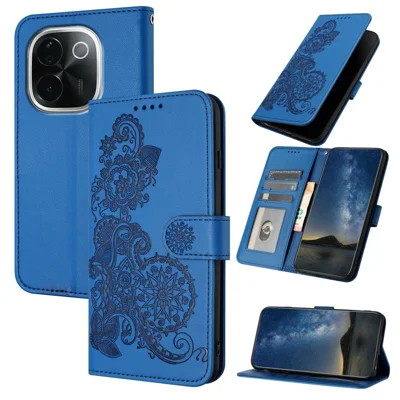 For vivo T3 Pro 5G / iQOO Z9s Pro 5G Phone Cases Mandala Flower Leather Wallet Mobile Cover with Strap - Sapphire