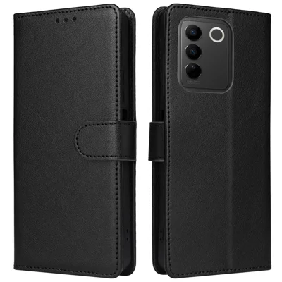 For vivo V27 Pro 5G / V27 5G Case Wallet Stand View PU Leather Phone Cover - Black