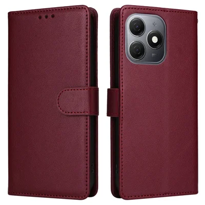 For TECNO Spark 20 Case Wallet Stand View PU Leather Phone Cover - Wine Red
