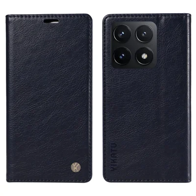 YIKATU YK-006 For Xiaomi 14T Case Wallet Litchi Grain Leather Phone Cover Magnetic Auto-Absorbed - Navy Blue