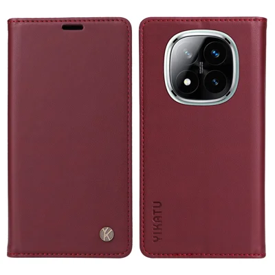 YIKATU YK-001 voor Xiaomi Redmi Note 14 Pro+ 5G / Note 14 Pro 5G / Poco X7 5G Hoesje Stand Leather Telefoonhoesje met Sterke Magnetische Sluiting - Wijnrood